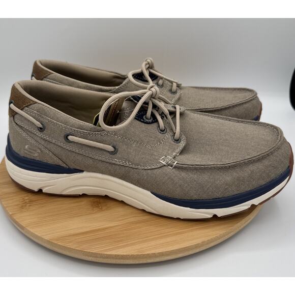 Skechers Mens Sz 12 Brown Canvas Lightweight Mem Foam Deck Gogamat Arch Shoes - Picture 1 of 10